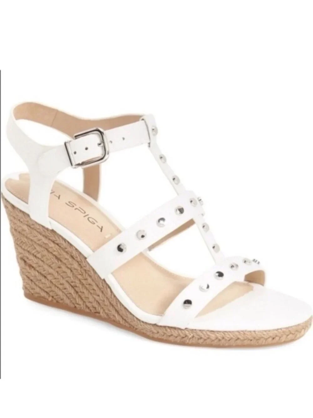 Via Spiga Womens 8.5 White Studded Espadrille Wedge Sandals Vacation Resort